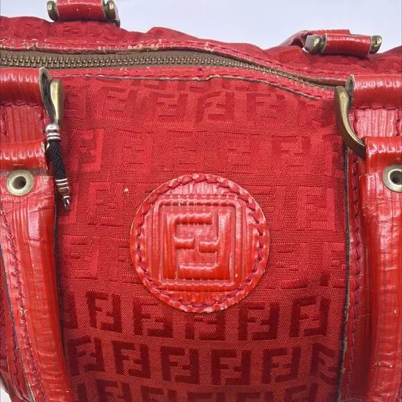 Fendi Red Zucca Canvas Boston Bag - Picture 7 of 9